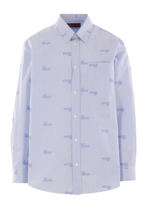 Gucci embroidered striped shirt - Blue