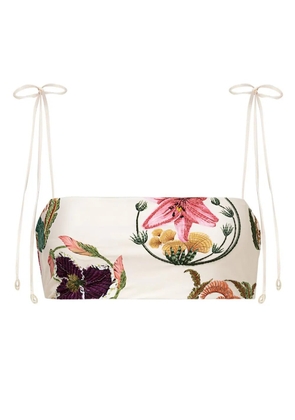 Agua By Agua Bendita Primavera Marina floral-embroidered bikini top - White