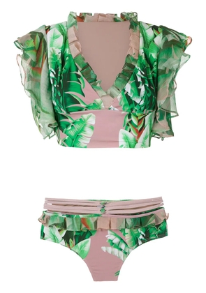 Amir Slama printed crop top bikini set - Green