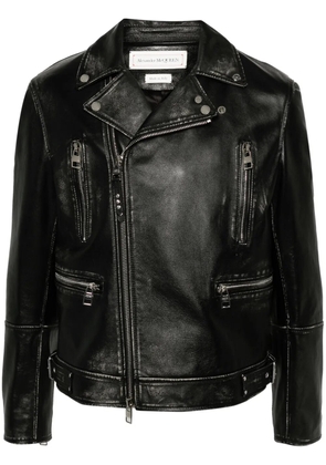 Alexander McQueen zipped leather biker jacket - Black