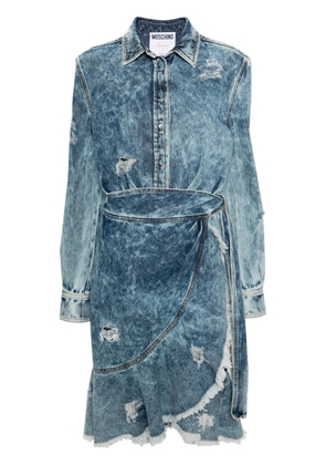 Moschino wraparound distressed-denim dress - Blue