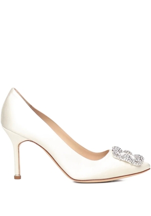 Manolo Blahnik crystal-embellished heel pumps - White