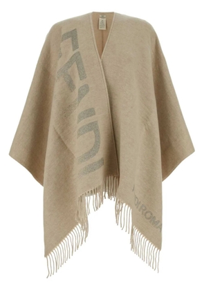 FENDI fringed detailed poncho - Neutrals