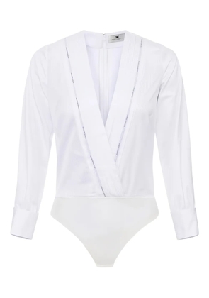 Elisabetta Franchi pleated-detail long-sleeve bodysuit - White