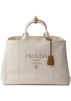 Prada logo-embroidered tote bag - Neutrals