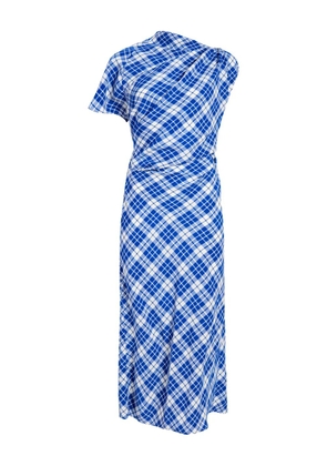Proenza Schouler Hallie asymmetric-neckline plaid dress - Blue