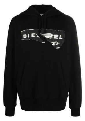 Diesel ripped logo print hoodie - Black
