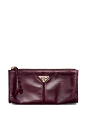Prada large logo-plaque leather wallet - Red