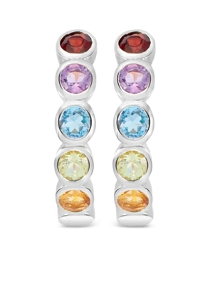 DOWER AND HALL Tutti Frutti rainbow gemstone huggie hoops earings - SILVER