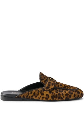 Prada leopard-print leather mules - Brown