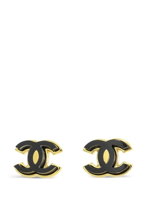 CHANEL Pre-Owned 2023 Gold Plated Enamel CC Push Back Earrings costume earrings - Black