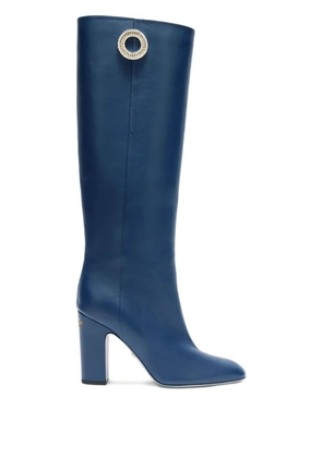 Genny 90mm crystal-embellished leather knee-high boots - Blue