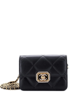 CHANEL Pre-Owned Crystal Geometric Frame CC Clutch with Chain Quilted Calfskin crossbody bag - Black