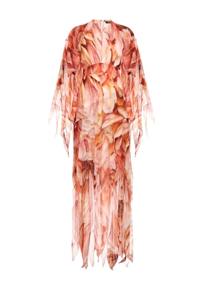 Roberto Cavalli feather-effect patterned maxi dress - Orange