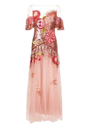 Temperley London floral-embroidered sequin tulle gown - Pink