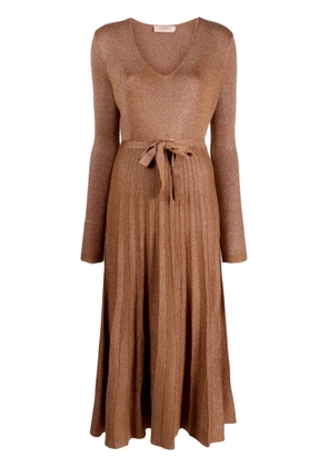 TWINSET long-sleeve pleated midi dress - Brown