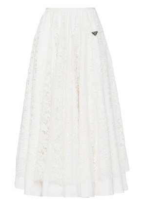 Prada floral-lace cotton midi skirt - White