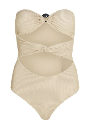 Karl Lagerfeld Fan Charm strapless lurex swimsuit - Neutrals