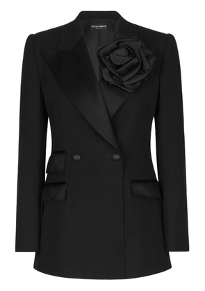 Dolce & Gabbana floral-appliqué double-breasted blazer - Black