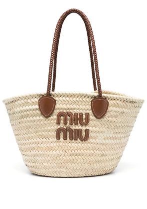 Miu Miu logo-patch tote bag - Neutrals