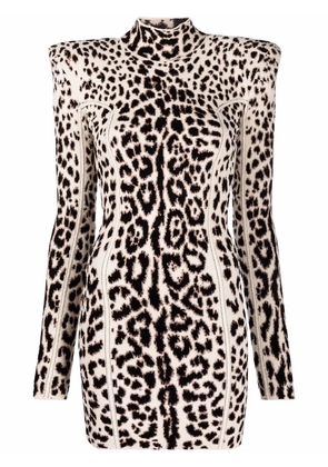 Roberto Cavalli structured-shoulder leopard dress - Black