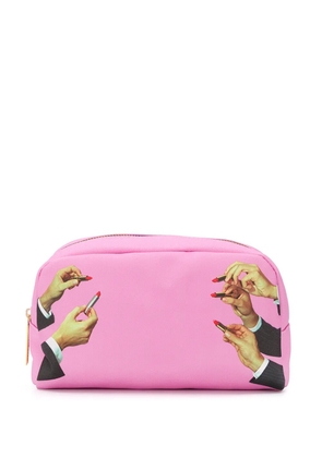 Seletti lipstick print makeup bag - Pink