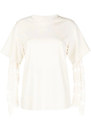 Goen.J lace-sleeve crew neck T-shirt - White