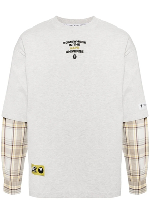 AAPE BY *A BATHING APE® Moonface plaid-panelled long-sleeve tee - Grey