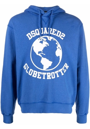 DSQUARED2 Globetrotter logo-print hoodie - Blue
