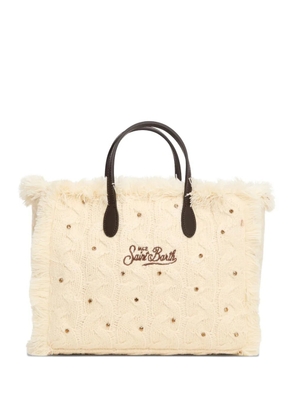 MC2 Saint Barth Colette cable-knit fringed tote bag - White