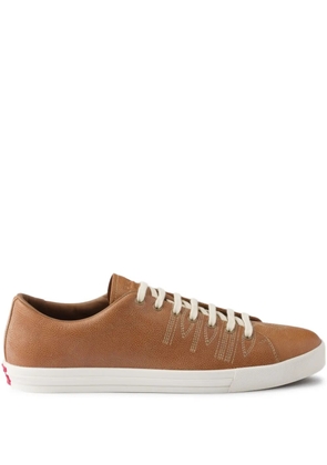 Prada decorative-stitching leather low-top sneakers - Brown