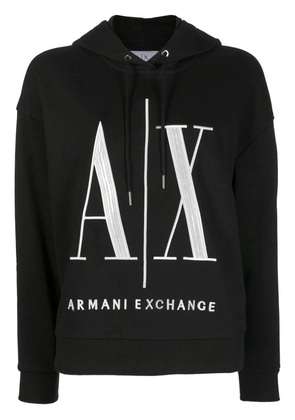 Armani Exchange logo-embroidered rib-trimmed hoodie - Black