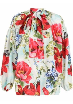 Dolce & Gabbana floral-print silk shirt - Blue