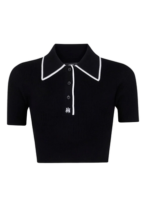 AMIRI embroidered ribbed-knit polo top - Black