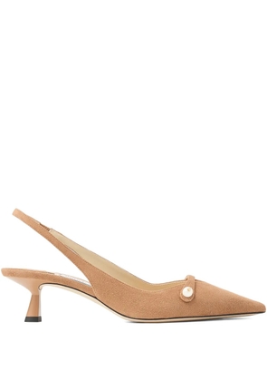 Jimmy Choo 45mm Amita pearl-embellished slingback pumps - Neutrals