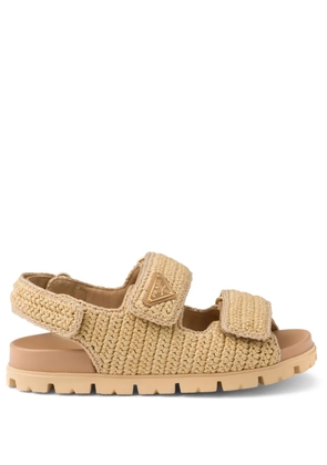 Prada logo-plaque woven sandals - Neutrals