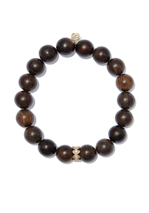 Sydney Evan 14kt yellow gold wood and diamond evil eye beaded bracelet