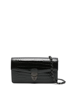 Aspinal Of London Mayfair logo-lettering patent-leather clutch bag - Black