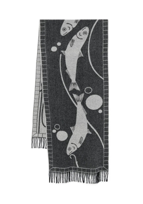 Henrik Vibskov fish-print fringed scarf - Black