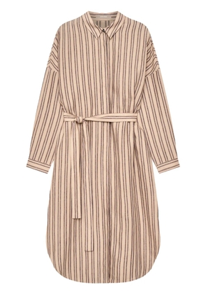 12 STOREEZ belted striped linen shirtdress - Brown