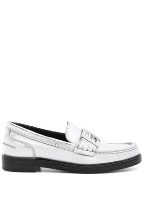 FENDI Baguette metallic leather loafers - Silver