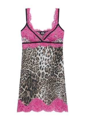 GCDS lace animal-print dress - Brown