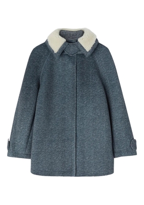 Ermanno Scervino herringbone-pattern faux-fur collar coat - Blue