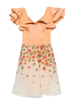 Gemy Maalouf ruffled leaf-embellished dress - Orange