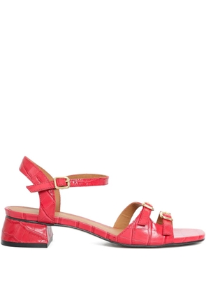Sarah Chofakian 25mm Buckle Embossed French Press Sandals - Red