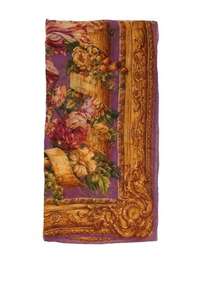 Vintage baroque floral silk scarf - Purple