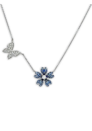 Lisa Nik 18K white gold Flower Butterfly sapphire and diamond necklace - Silver