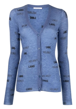 Helmut Lang ribbed-knit logo-print cardigan - Blue