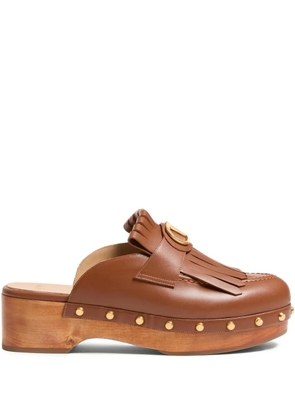 Valentino Garavani 45mm VLogo Signature fringed clogs - Brown