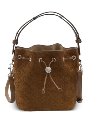 Tory Burch T Monogram suede bucket bag - Brown